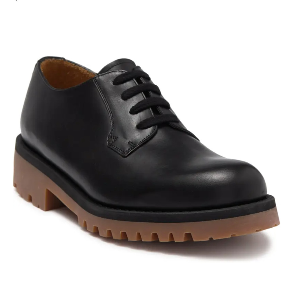 Valentino Black Leather Lug Sole Oxford Derby Lace-Up Loafers
